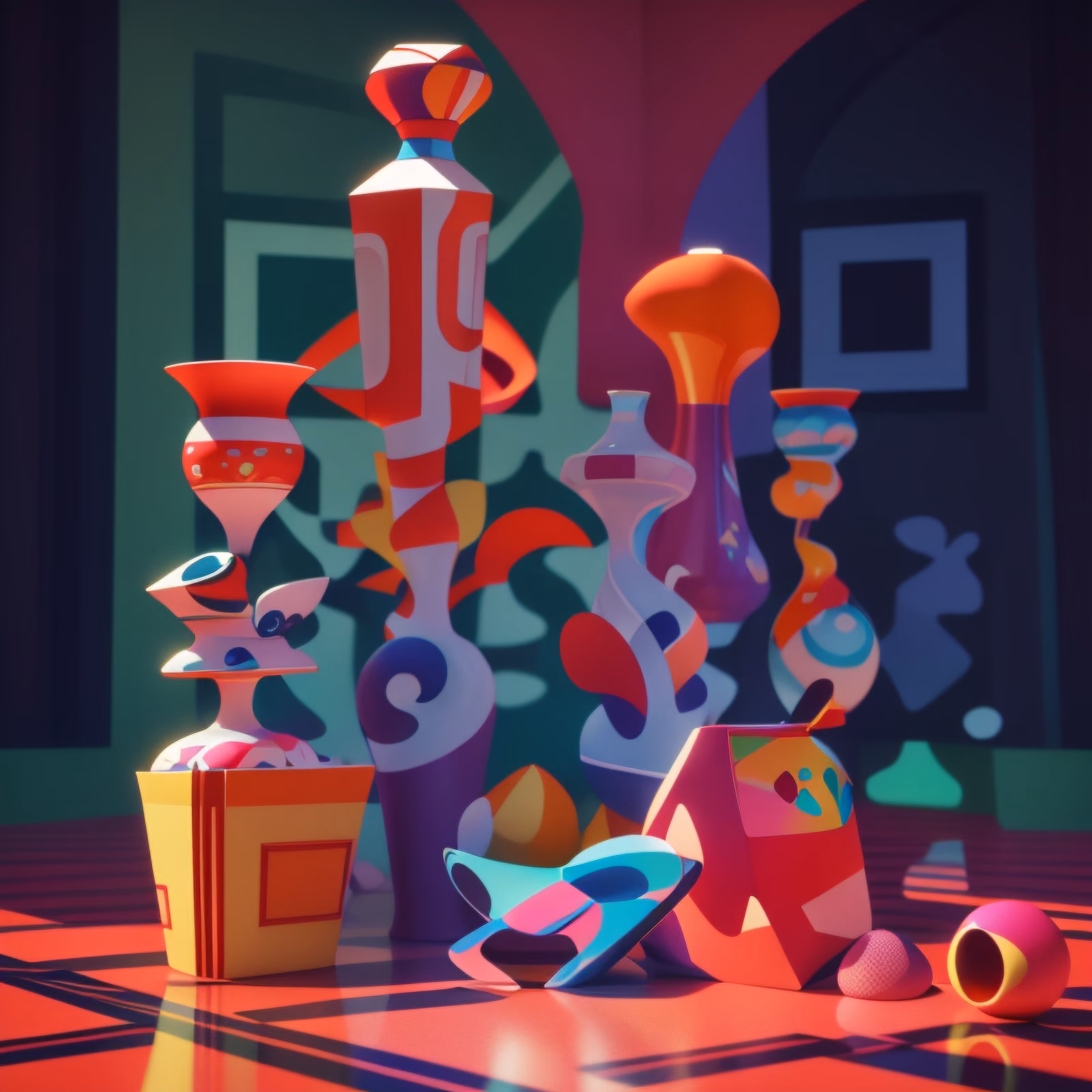 Colorful Abstract Vases 3D Render QR Code Art — image 1