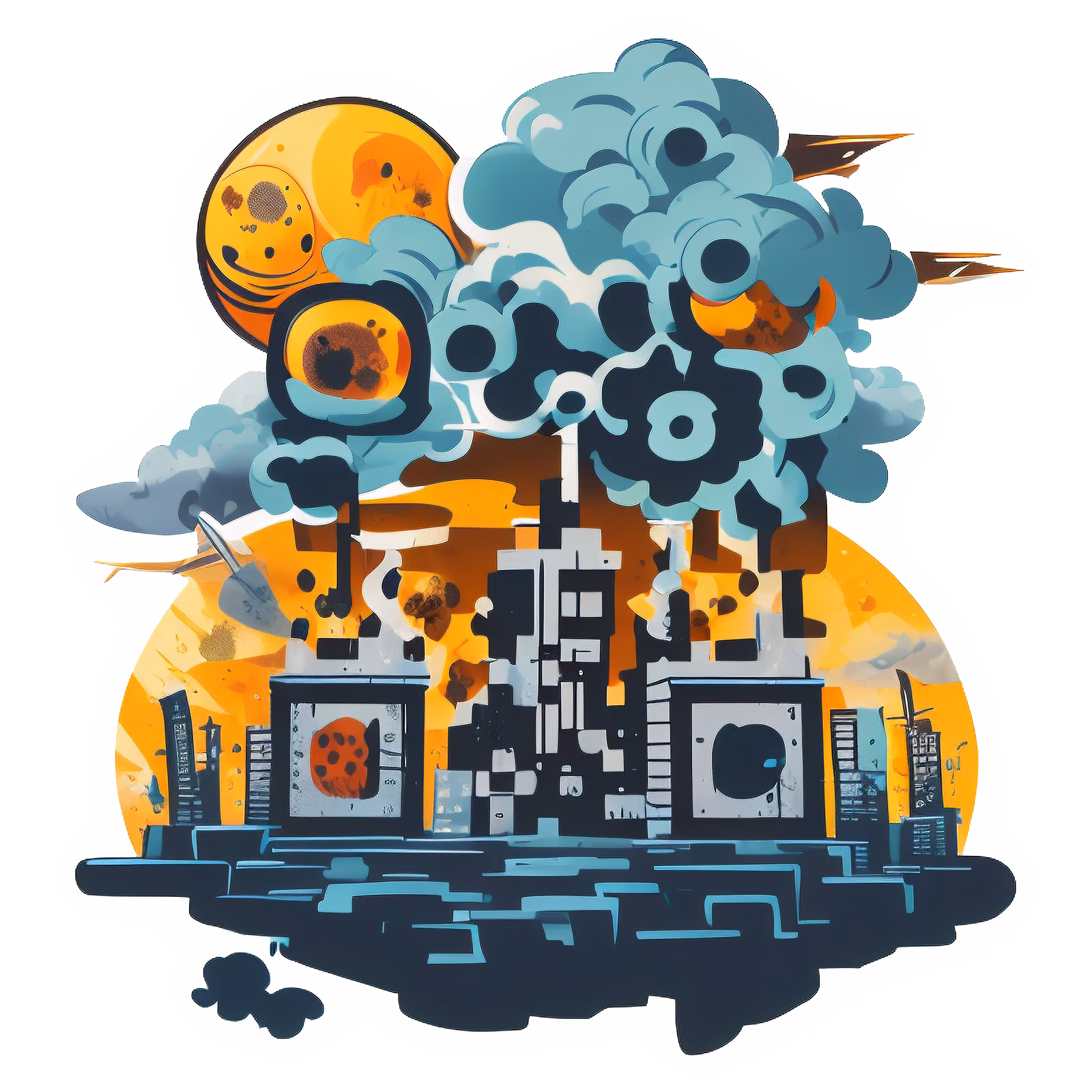 Polluted Factory Skyline Vector QR Code for Stickers — image 1