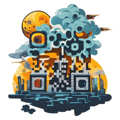 Загрязнённый заводской город: векторный QR-код для стикеров