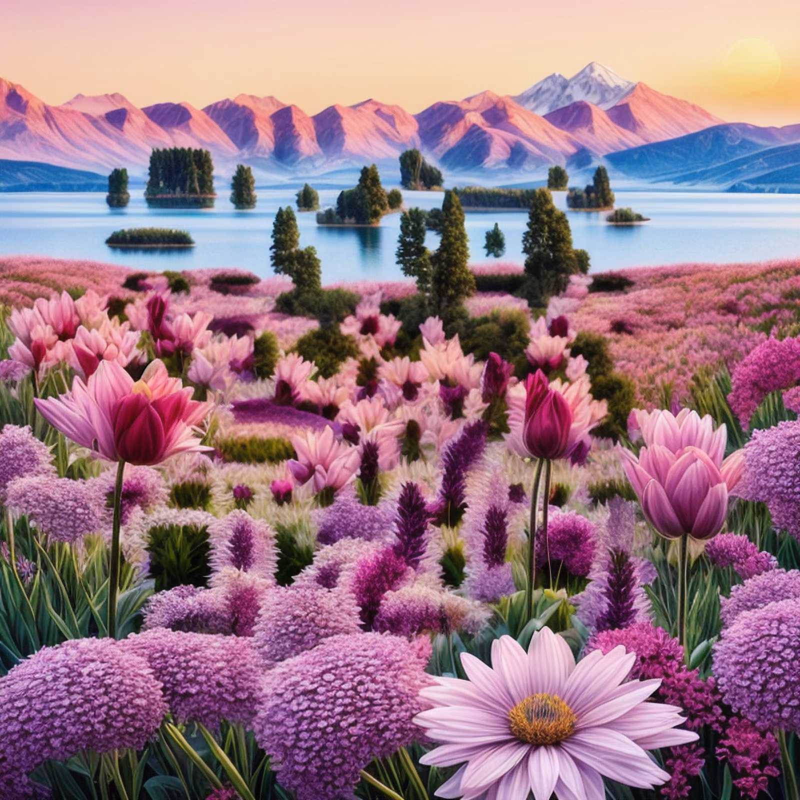 Flower Field Lake Sunset QR Code Art — image 1