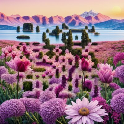 Flower Field Lake Sunset QR Code Art