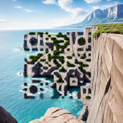 Coastal Cliffs Ocean Photorealistic QR Code Art