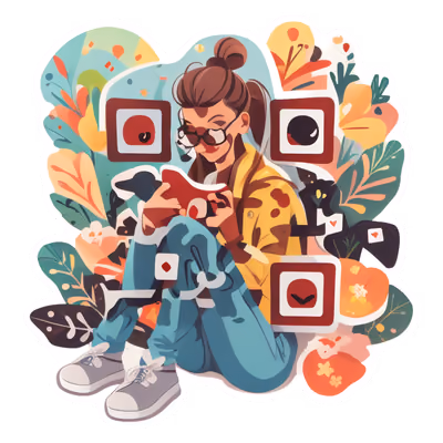 Женщина с книгой среди цветов: векторный QR-код для стикеров — изображение 1