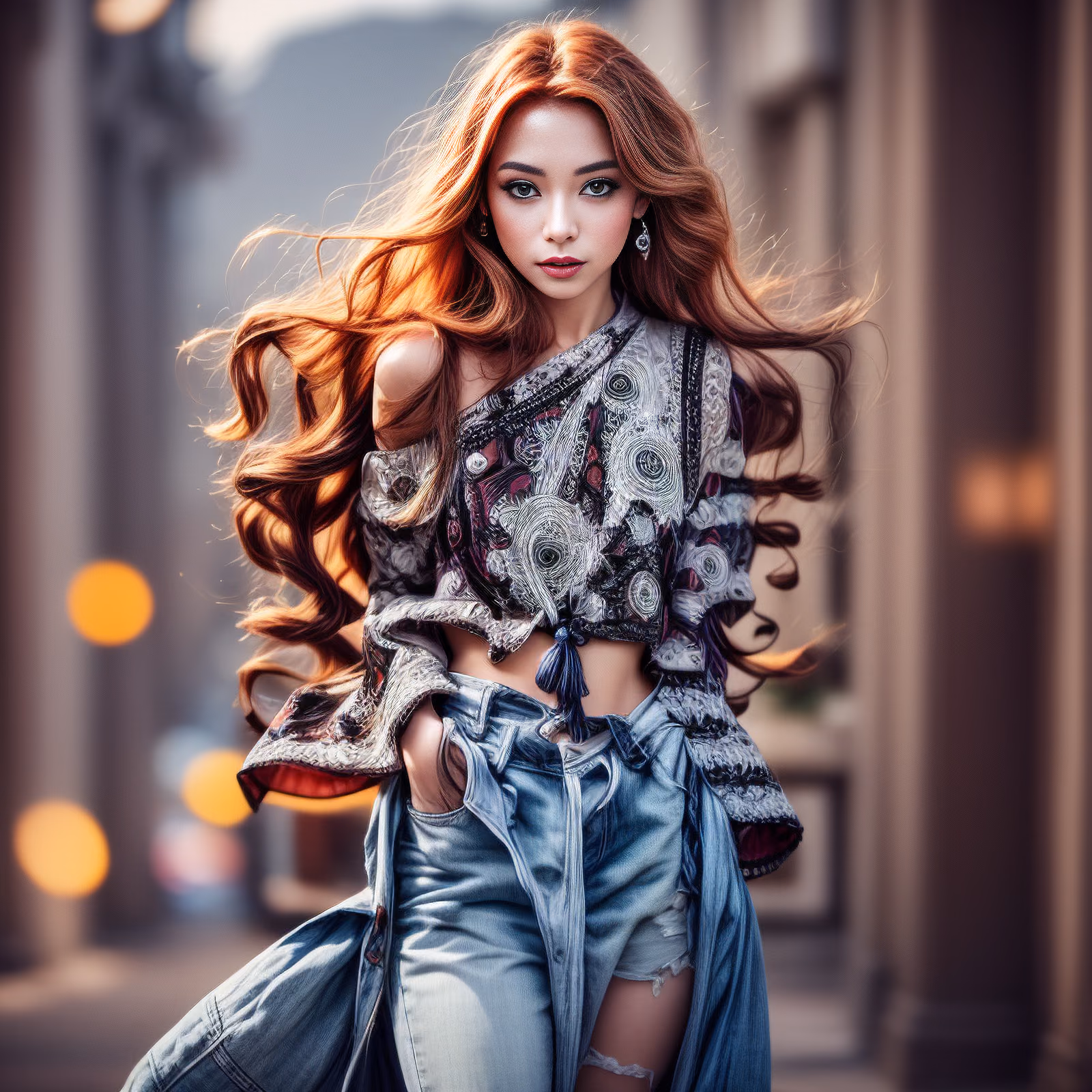 Auburn Haired Woman Fashion Portrait Street QR Code for Posters — image 1