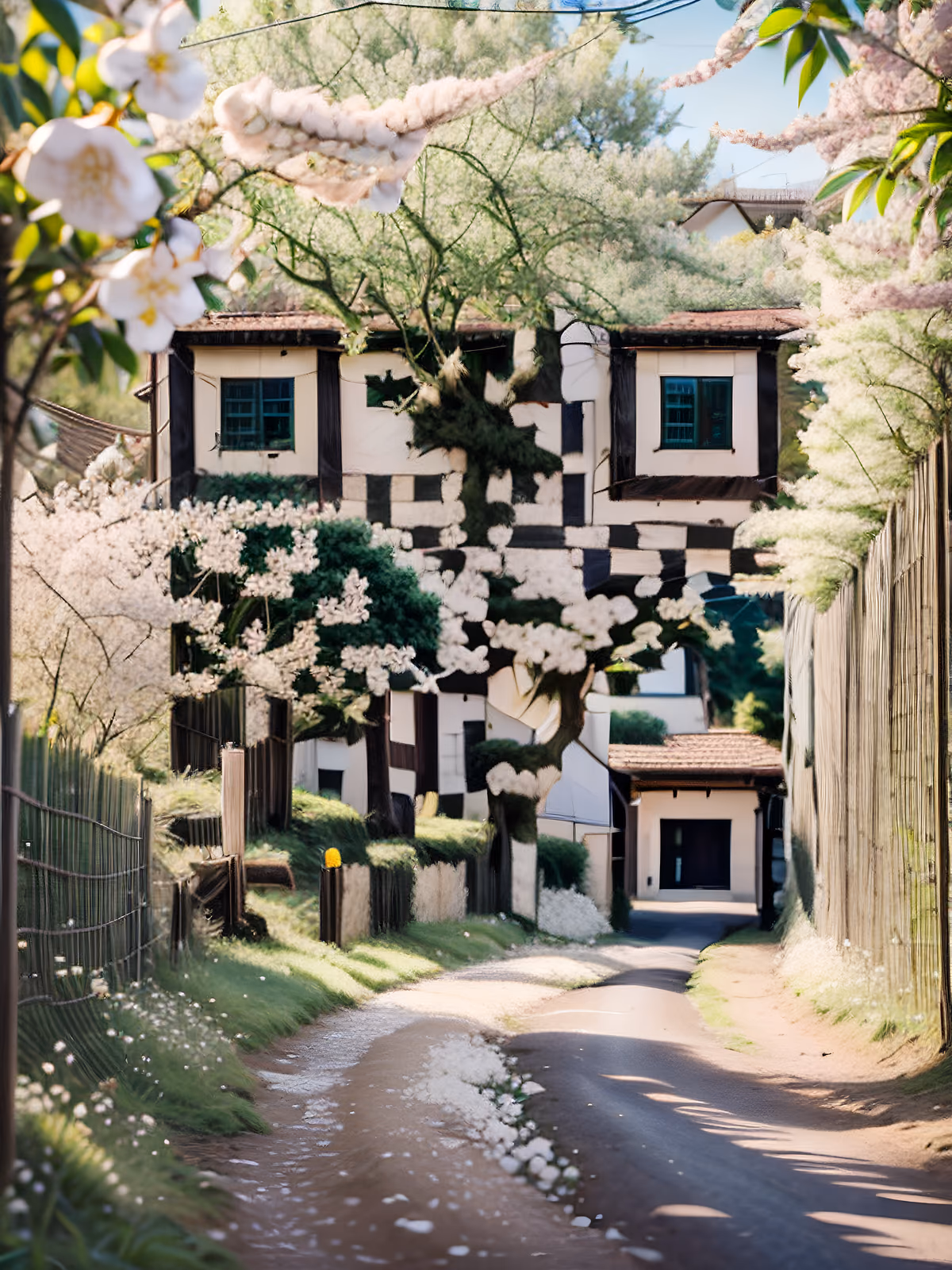 Blooming Village Lane Photorealistic QR Code Art — image 1