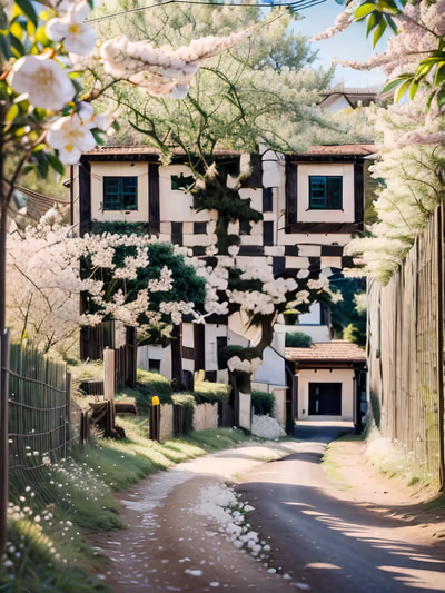 Blooming Village Lane Photorealistic QR Code Art — image 1