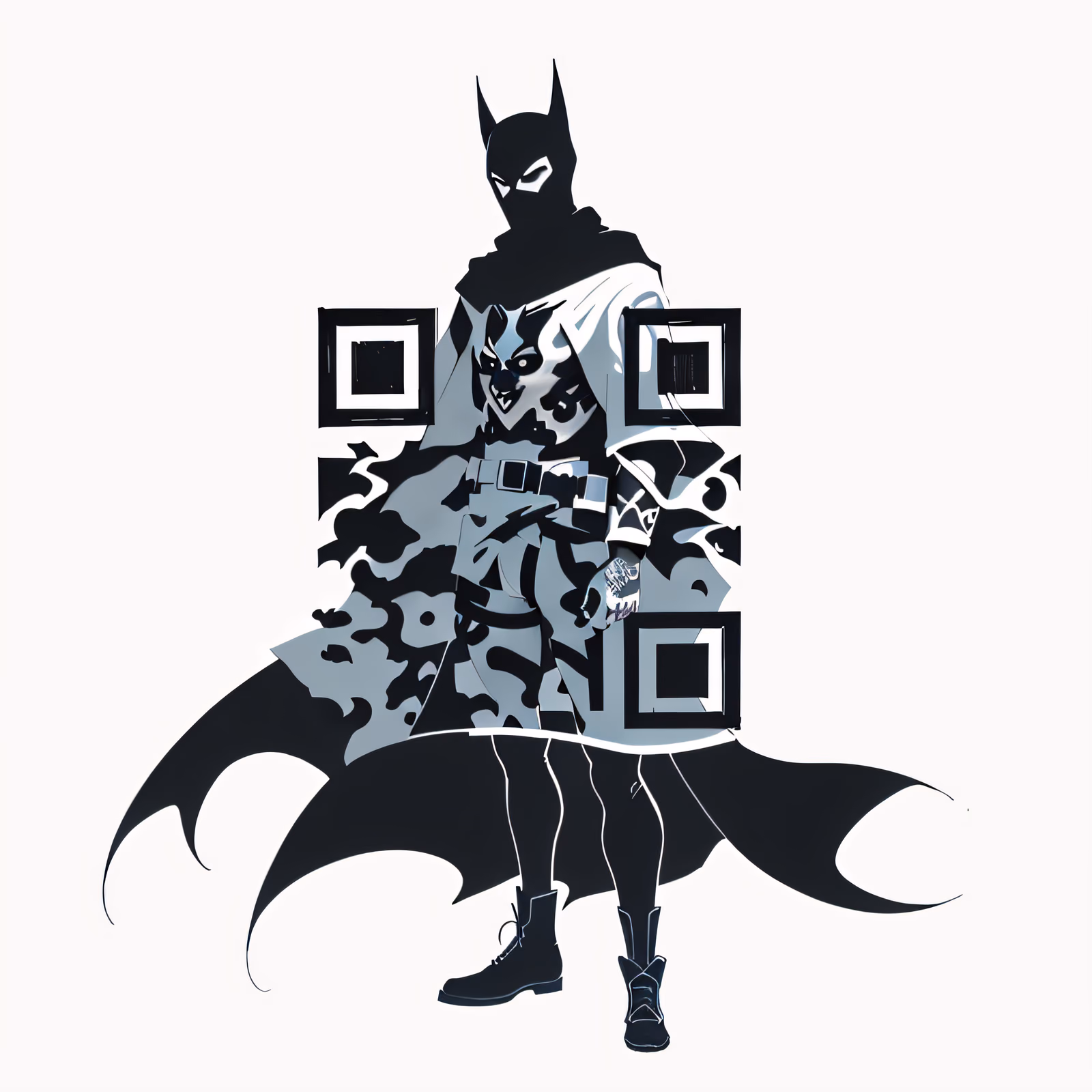 Masked Vigilante Ink Drawing QR Code for Apparel — image 1