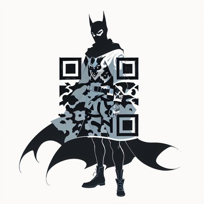 Masked Vigilante Ink Drawing QR Code for Apparel