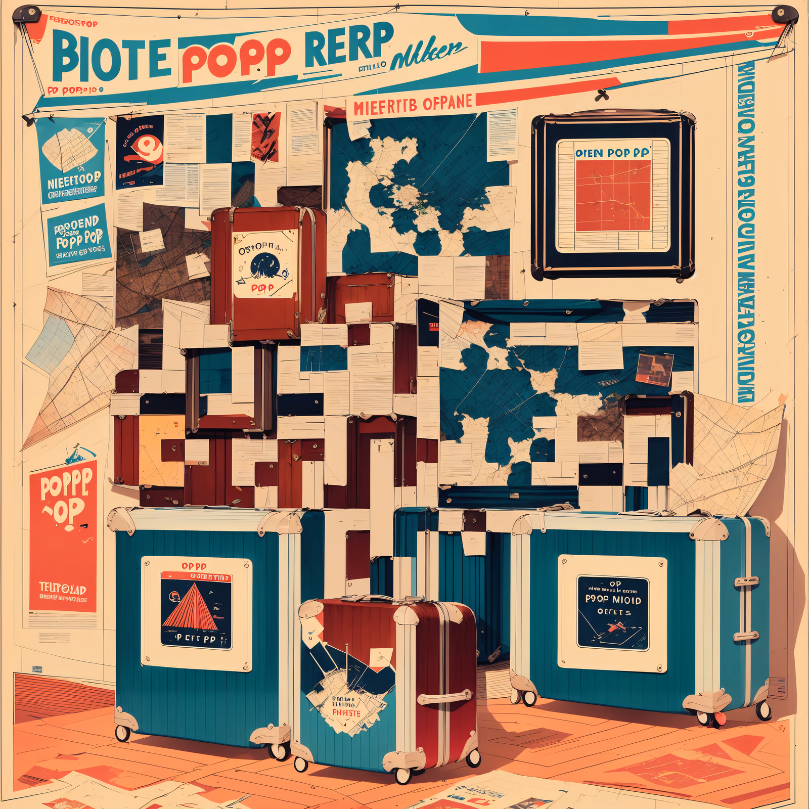 Retro Suitcases and Maps Travel QR Code for Posters — image 1