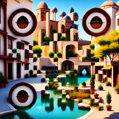 Cappadocia Oasis Town Digital Painting QR Code Art — image 1
