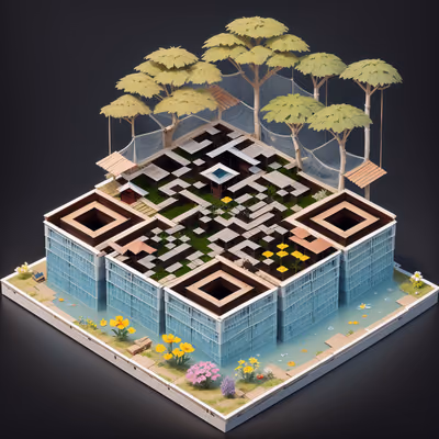 Isometric Herbal Village Diorama QR Code Art — image 1