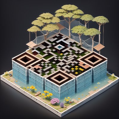 Isometric Herbal Village Diorama QR Code Art