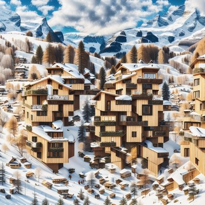 Alpine Chalet Village Winter QR Code for Posters