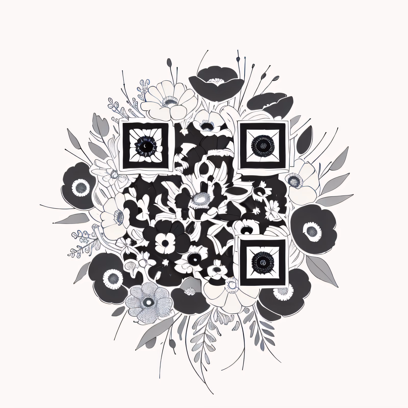 Anemone Poppy Wreath Ink Tattoo QR Code for Temporary Tattoos — image 1