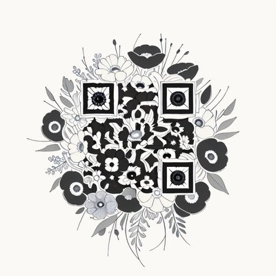 Anemone Poppy Wreath Ink Tattoo QR Code for Temporary Tattoos