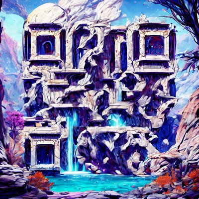 Fantasy Waterfall Palace Concept Art QR Code Art