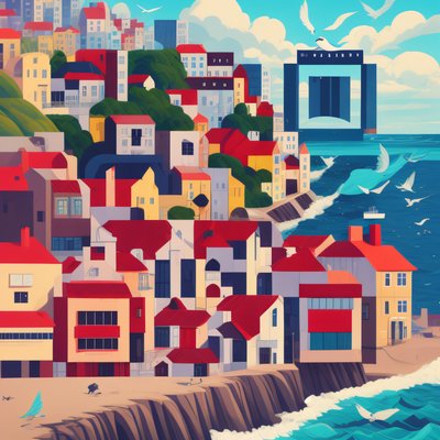 Seaside Town Flat Vector QR Code Art