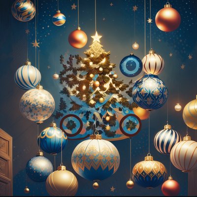 Christmas Tree Baubles Digital Painting QR Code for Greeting Cards