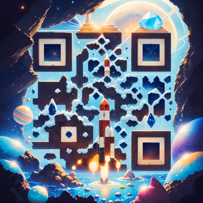 Ракета над кристальной пещерой: иллюстрация, QR-код для постеров — изображение 1