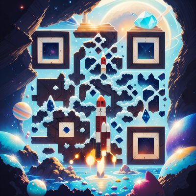 Rocket Over Crystal Cave Illustration QR Code for Posters