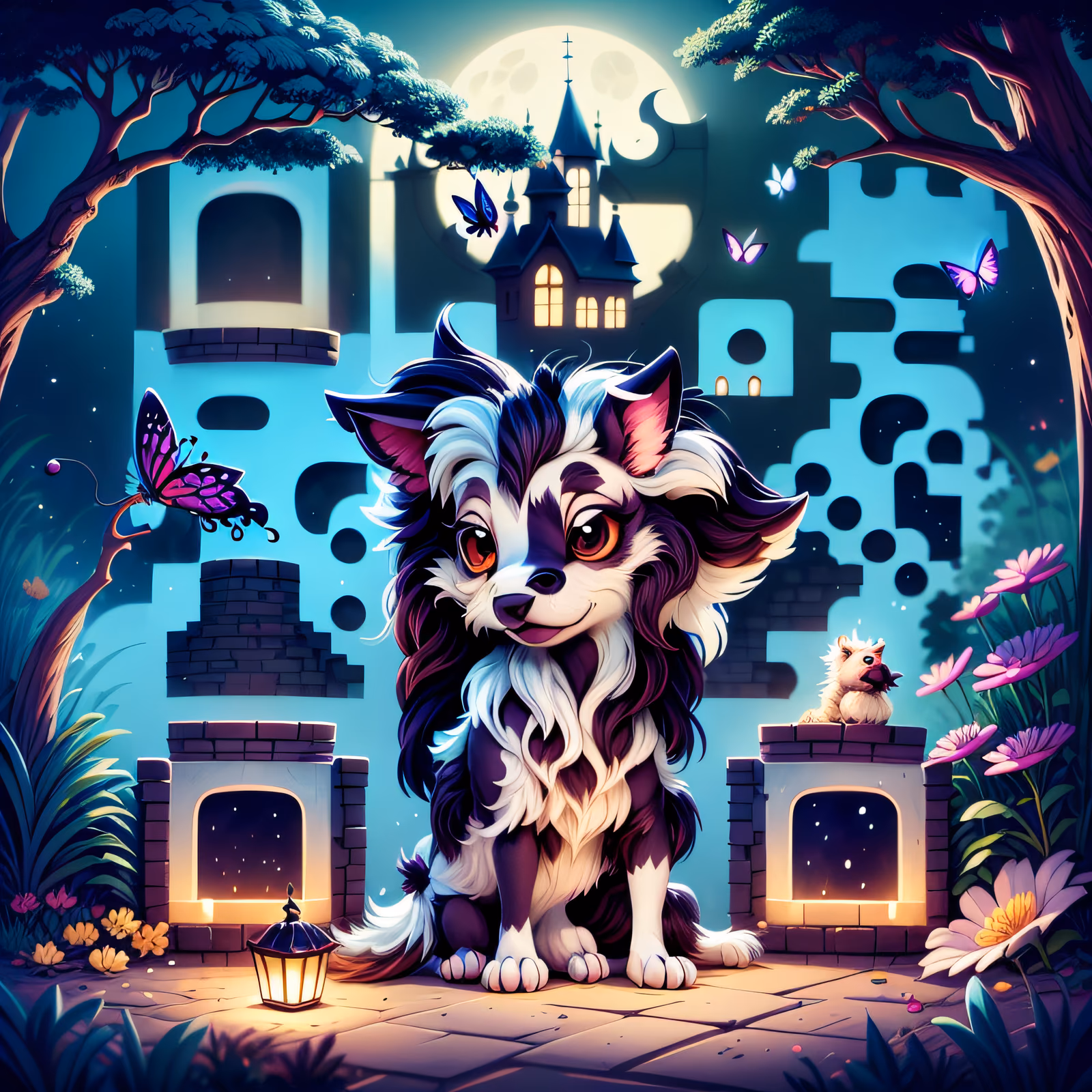 Moonlit Garden Cartoon Dog QR Code Art — image 1