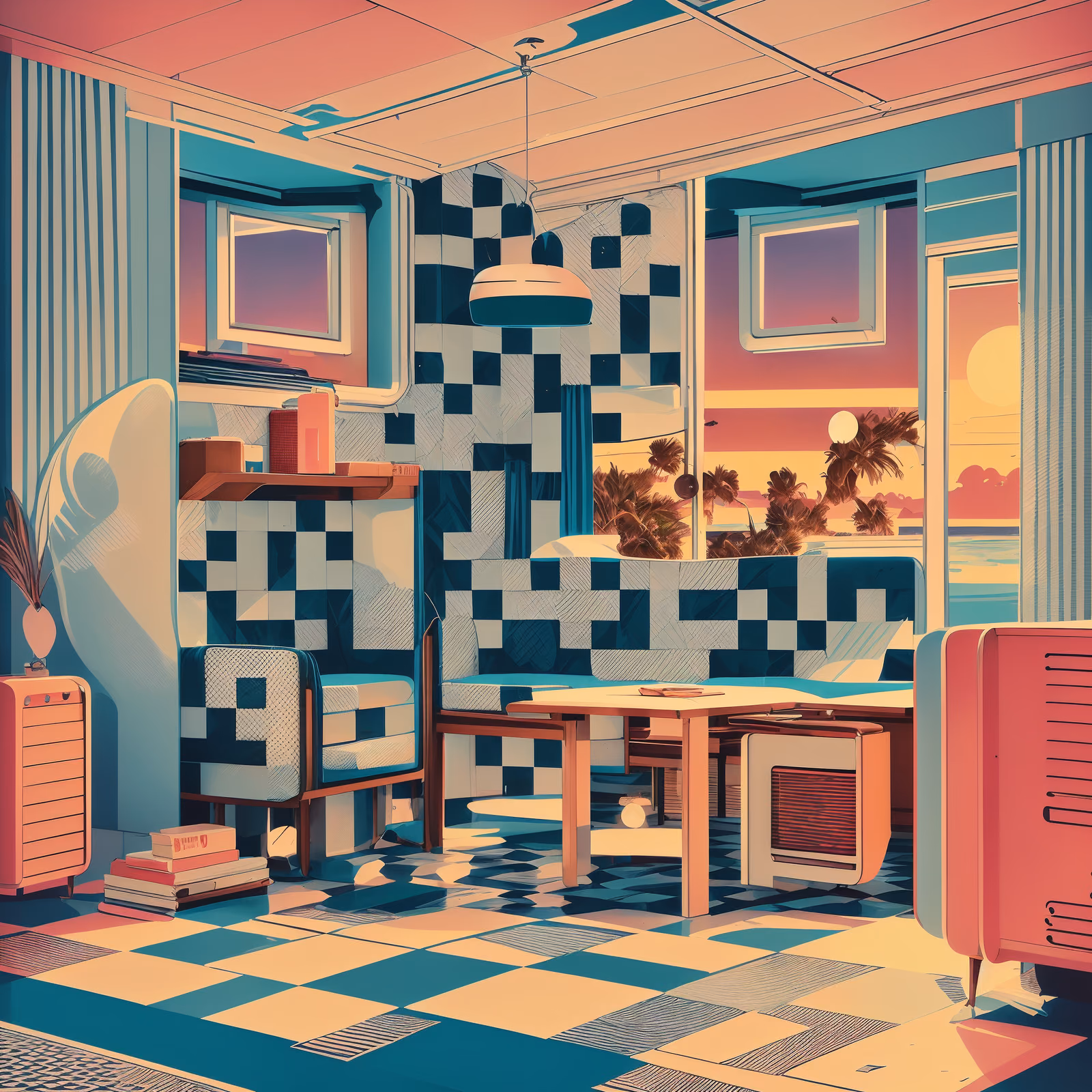 Retro Beach Cabin Interior QR Code Art — image 1