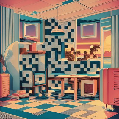 Retro Beach Cabin Interior QR Code Art