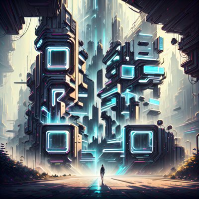 Neon Cyberpunk City Street Building QR Code Art
