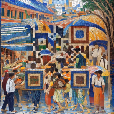 Bustling Marketplace Mosaic QR Code Art — image 1