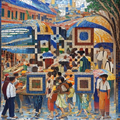 Bustling Marketplace Mosaic QR Code Art