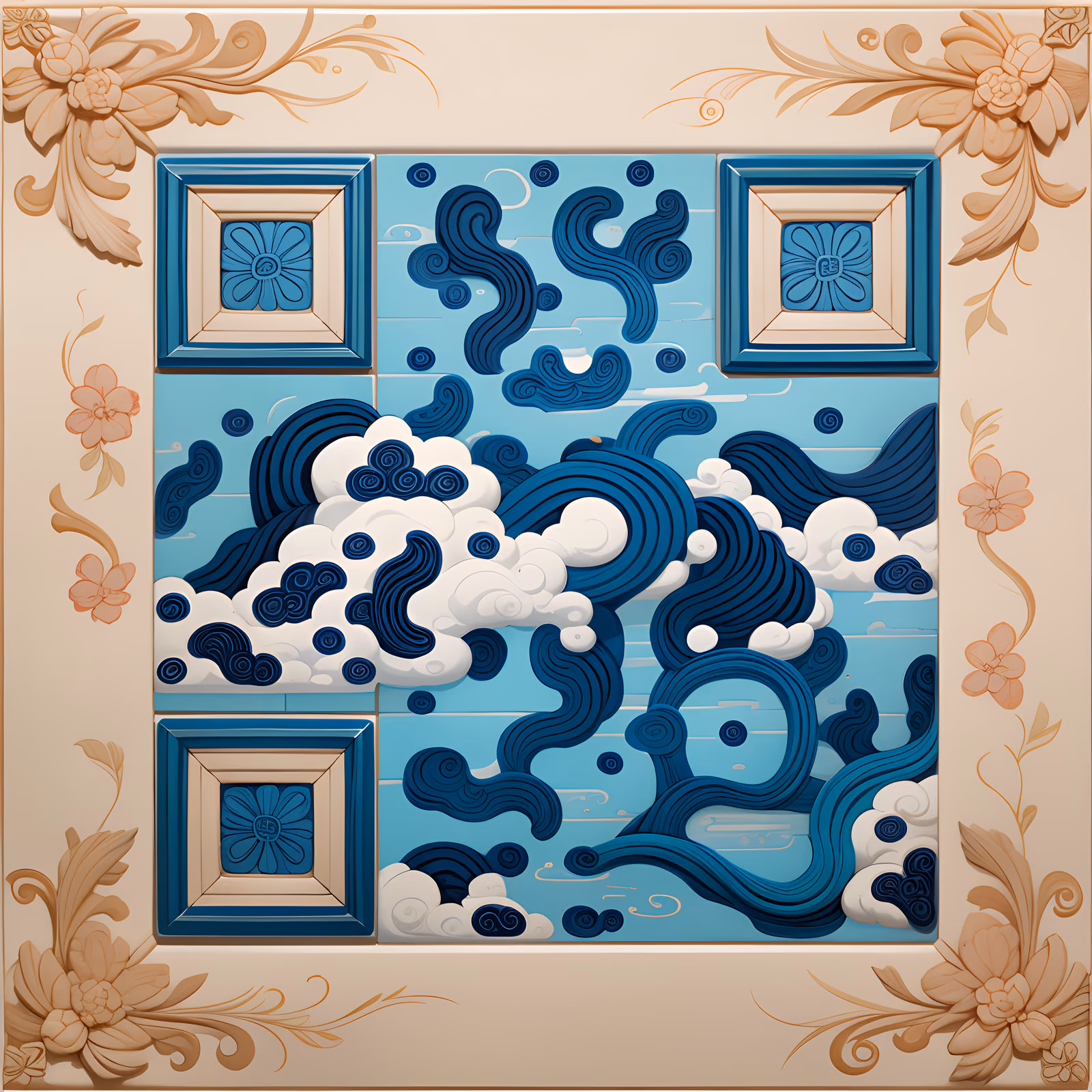 Фарфоровая плитка с синими облаками, QR-код — изображение 1