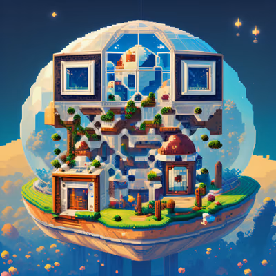 Pixel Art Space Colony Dome QR Code Art — image 1
