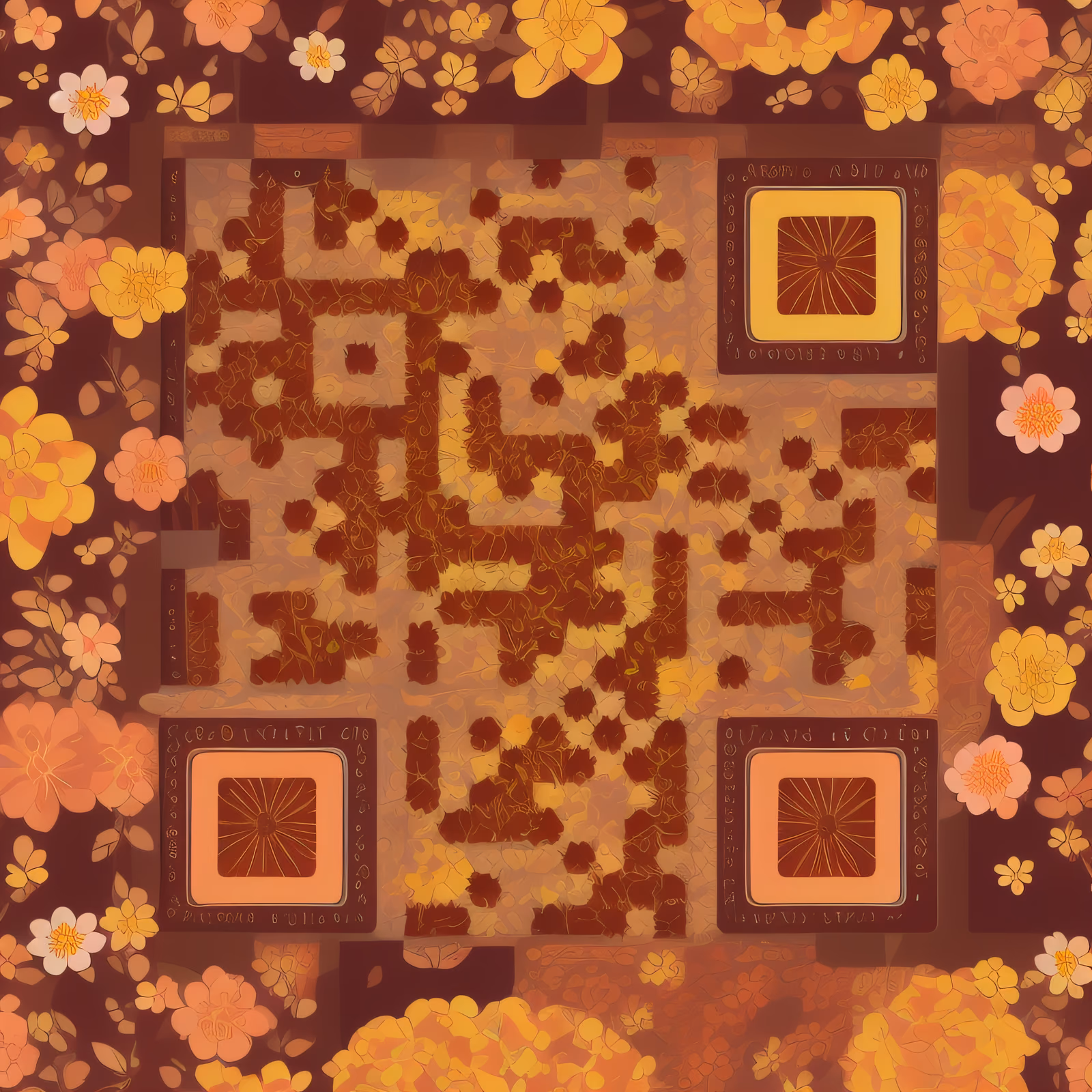 Orange Flower Pattern QR Code Art — image 1