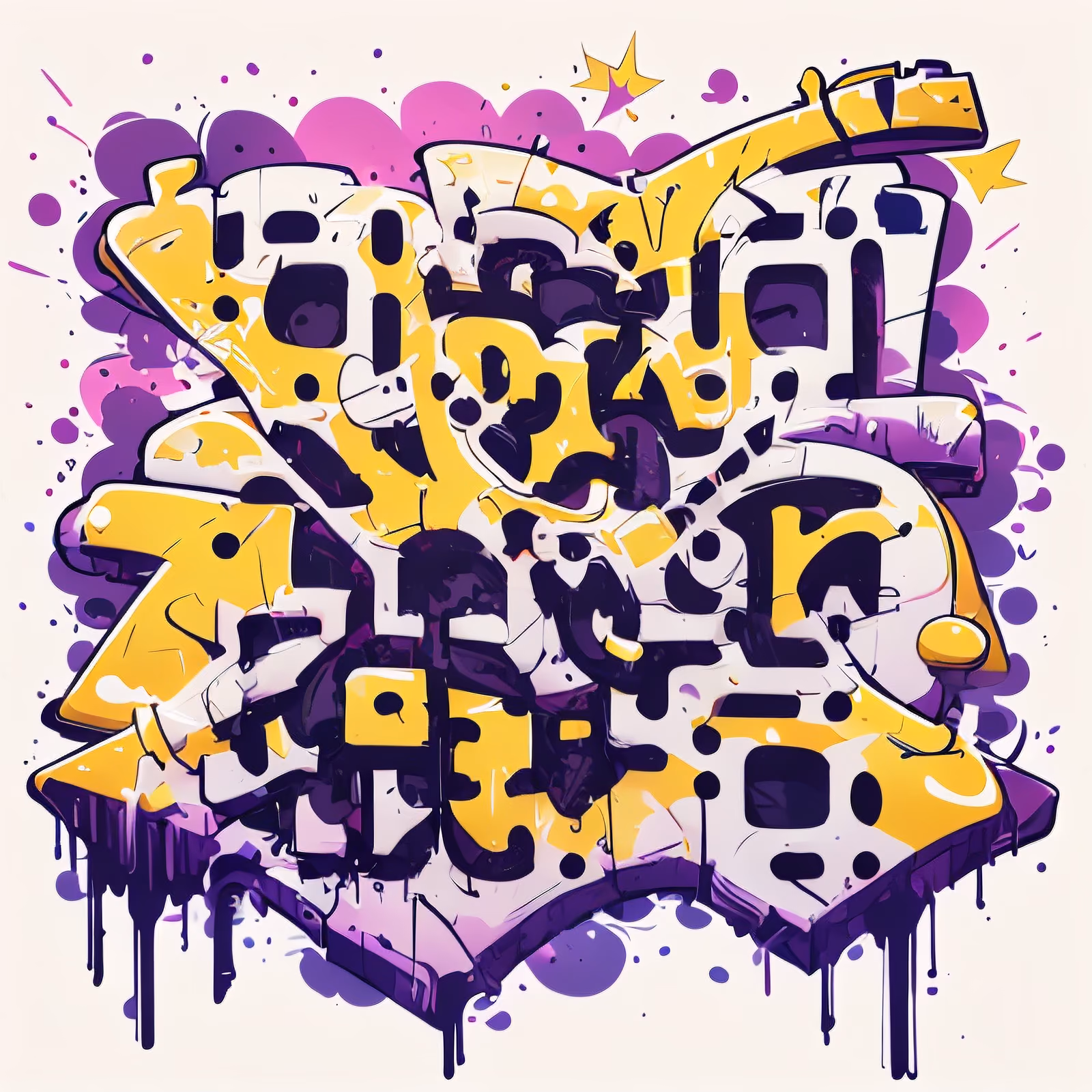 Purple Yellow Graffiti Lettering QR Code for Apparel — image 1
