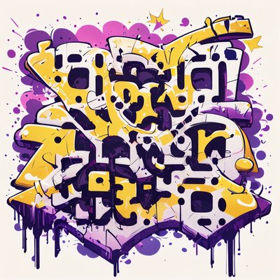 Purple Yellow Graffiti Lettering QR Code for Apparel