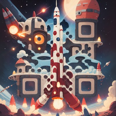 Cartoon Rocket Space Playground QR Code for Posters