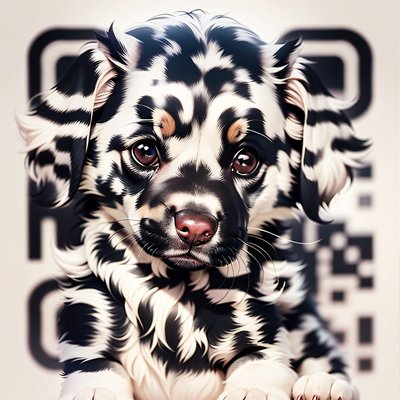 Spotted Puppy Portrait Illustration QR Code for Stickers