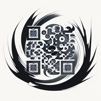 Yin Yang Wave Tattoo QR Code for Temporary Tattoos