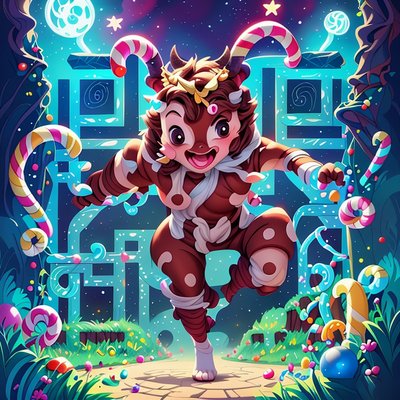Candy Maze Minotaur Cartoon QR Code for Posters