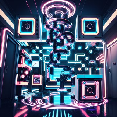 Neon Retrofuturist Chamber QR Code Poster