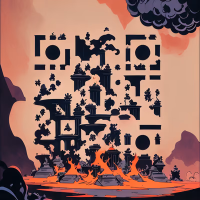 Горящие руины в стиле комикса: QR-код для обложек книг — изображение 1
