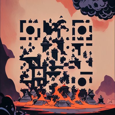 Burning Ruins Comic Style QR Code for Book Covers