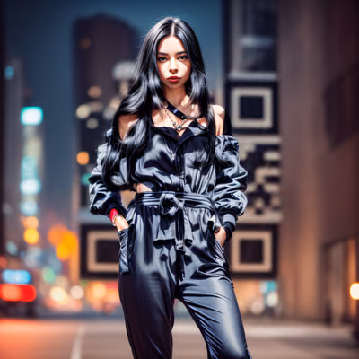 Woman in Jumpsuit City Portrait QR Code for Posters — image 1