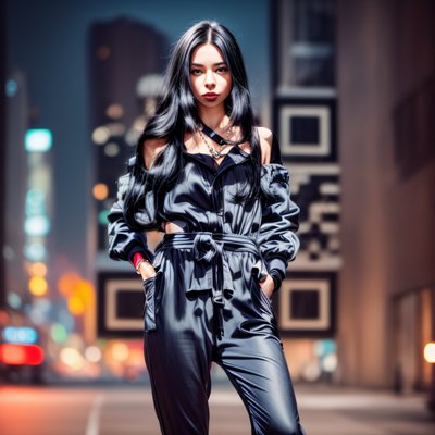 Woman in Jumpsuit City Portrait QR Code for Posters