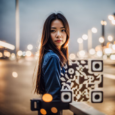 Woman Denim Jacket Night Photo QR Code for Posters — image 1