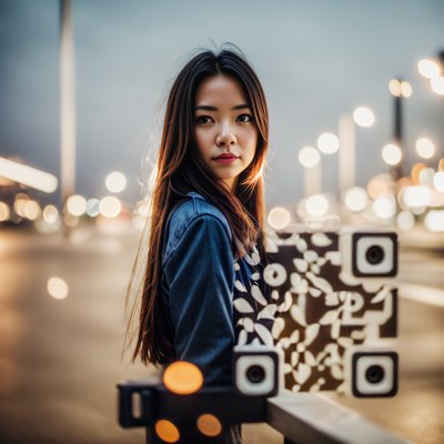 Woman Denim Jacket Night Photo QR Code for Posters