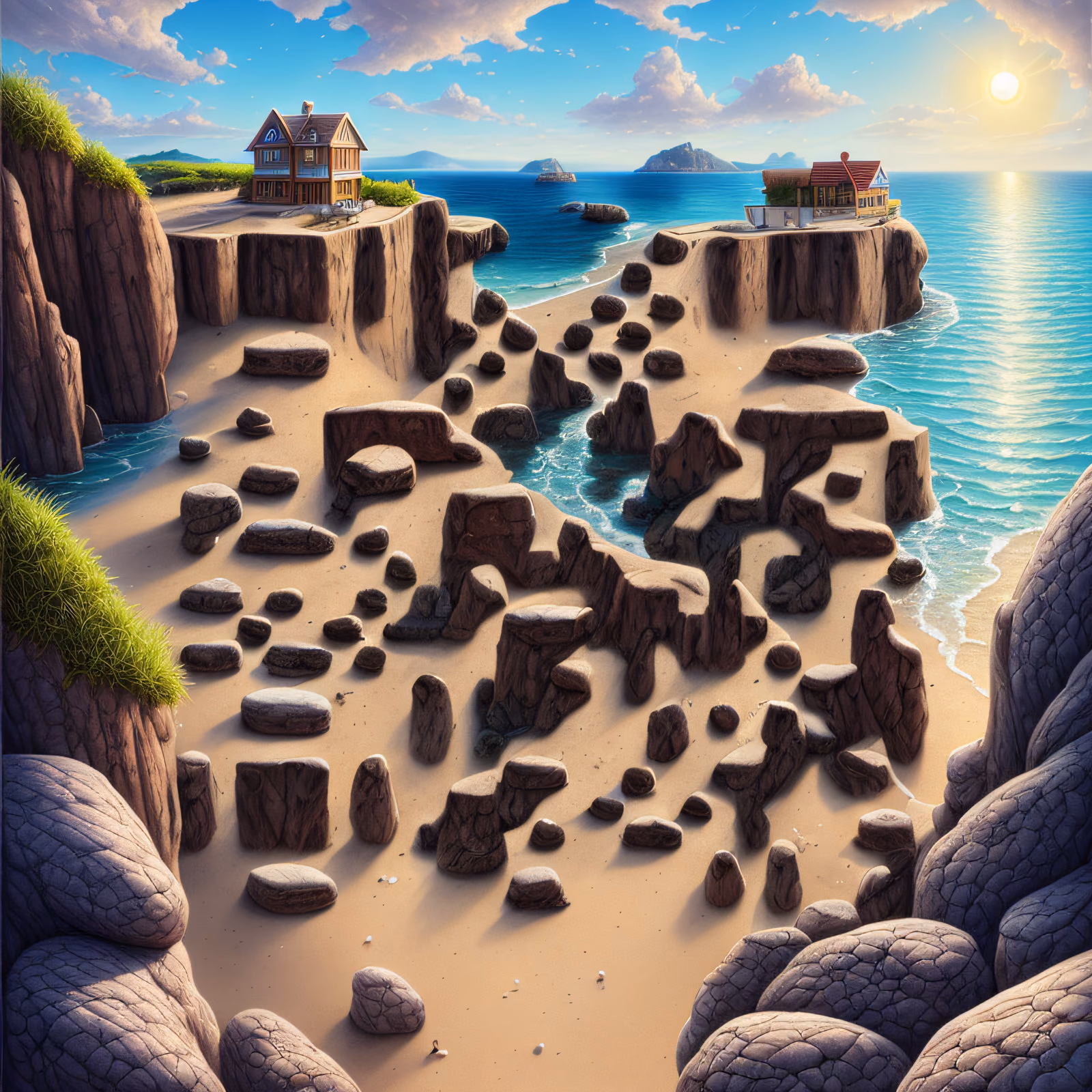 Clifftop Beach Cove Matte Painting QR Code Art — image 1
