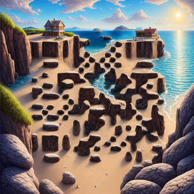 Clifftop Beach Cove Matte Painting QR Code Art — image 1