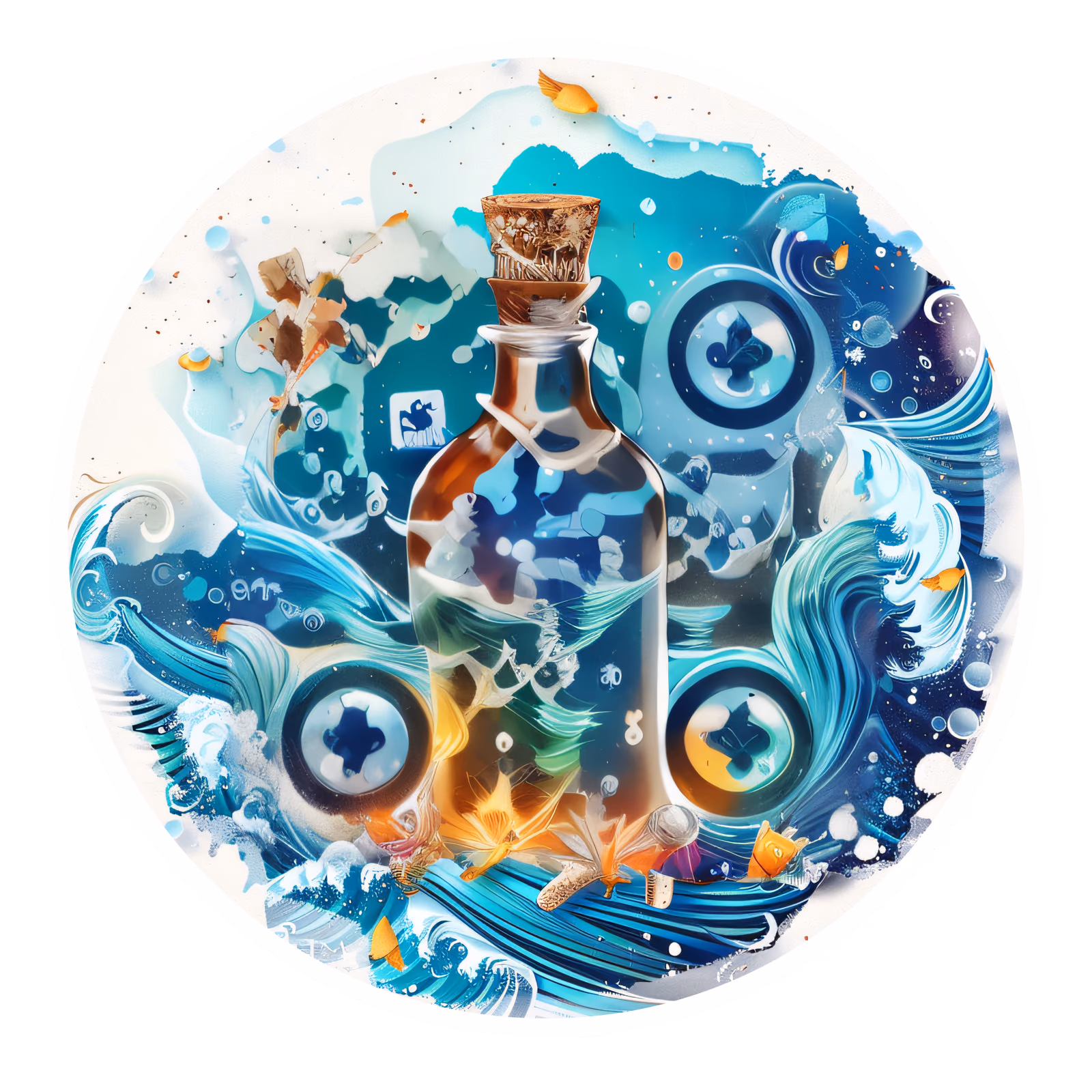 海浪中的瓶子矢量二维码设计,适用于贴纸 — 图片 1