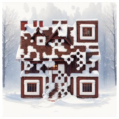 Заснеженный домик в акварели: QR-код для открыток